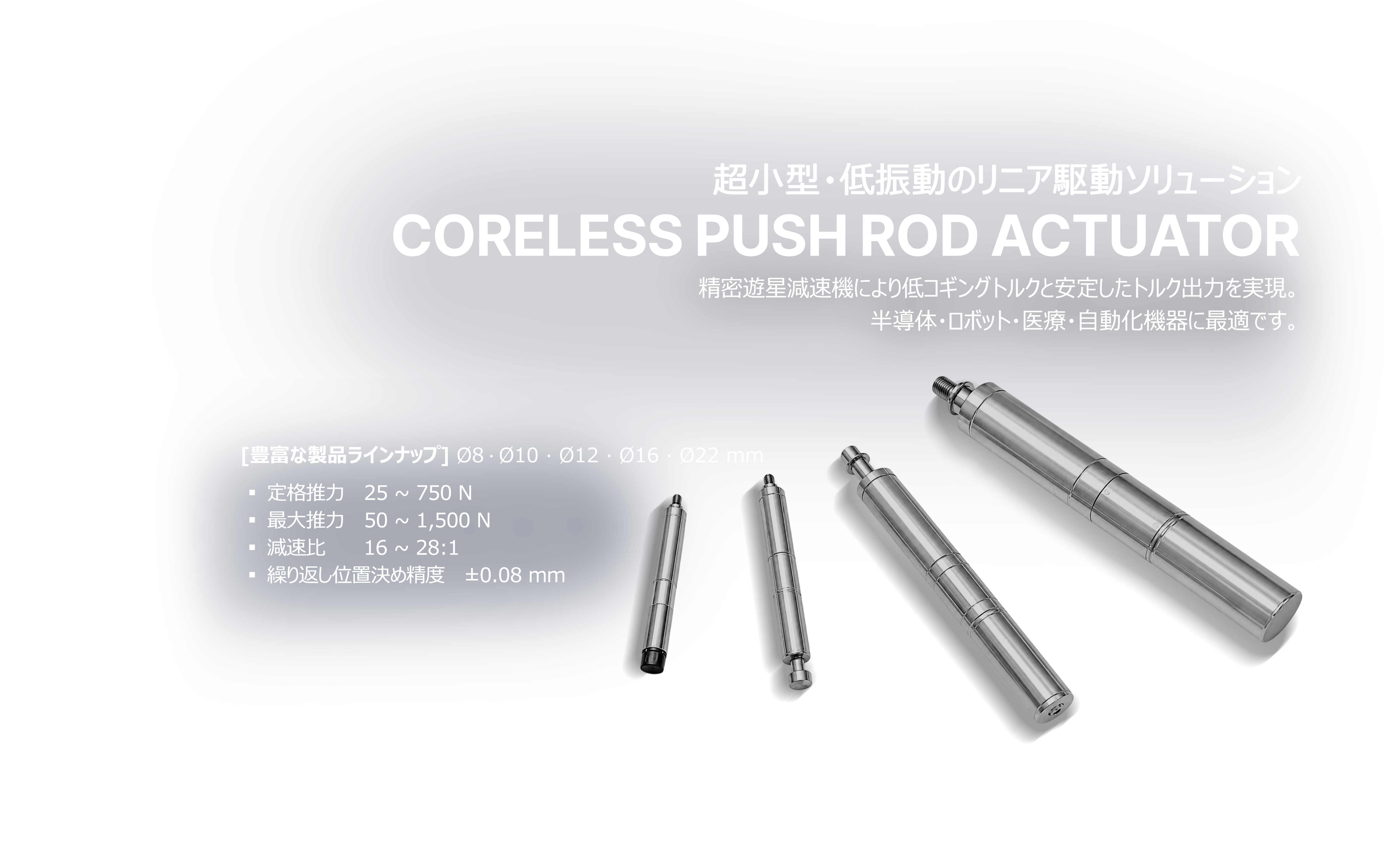 コアレスプッシュロッドアクチュエータ