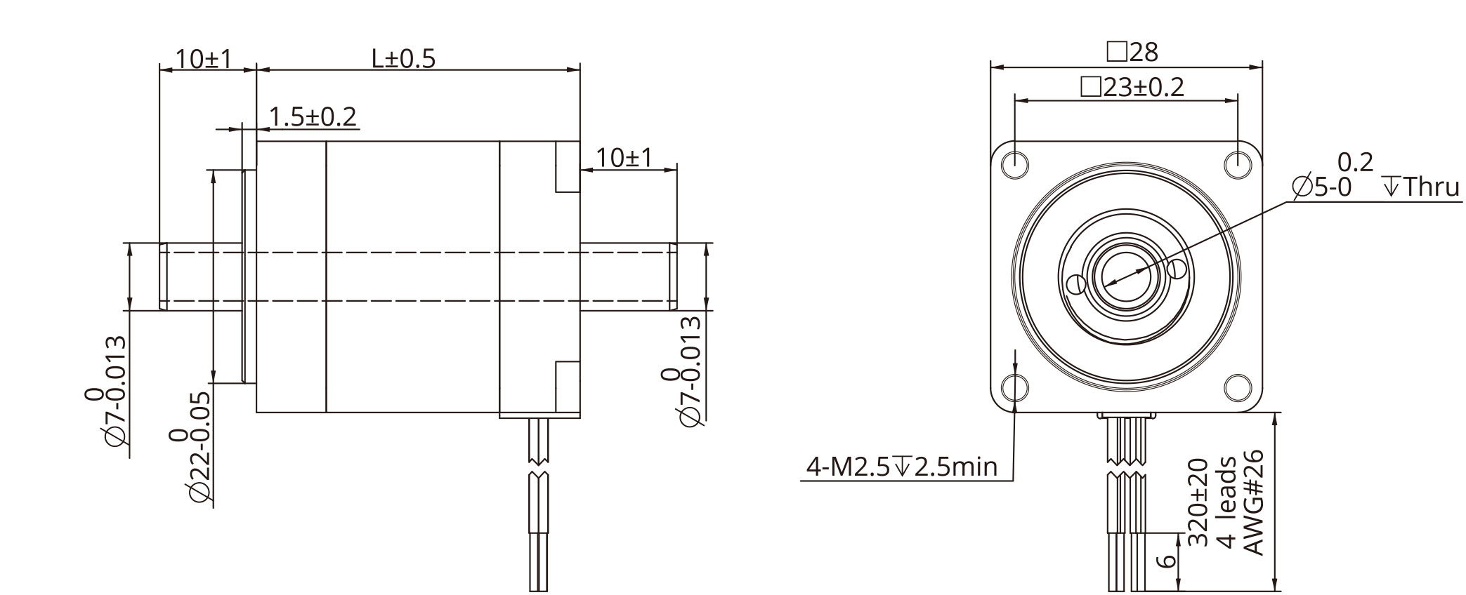 Hollow Shaft Size 11 (28mm) Dimensional Drawing