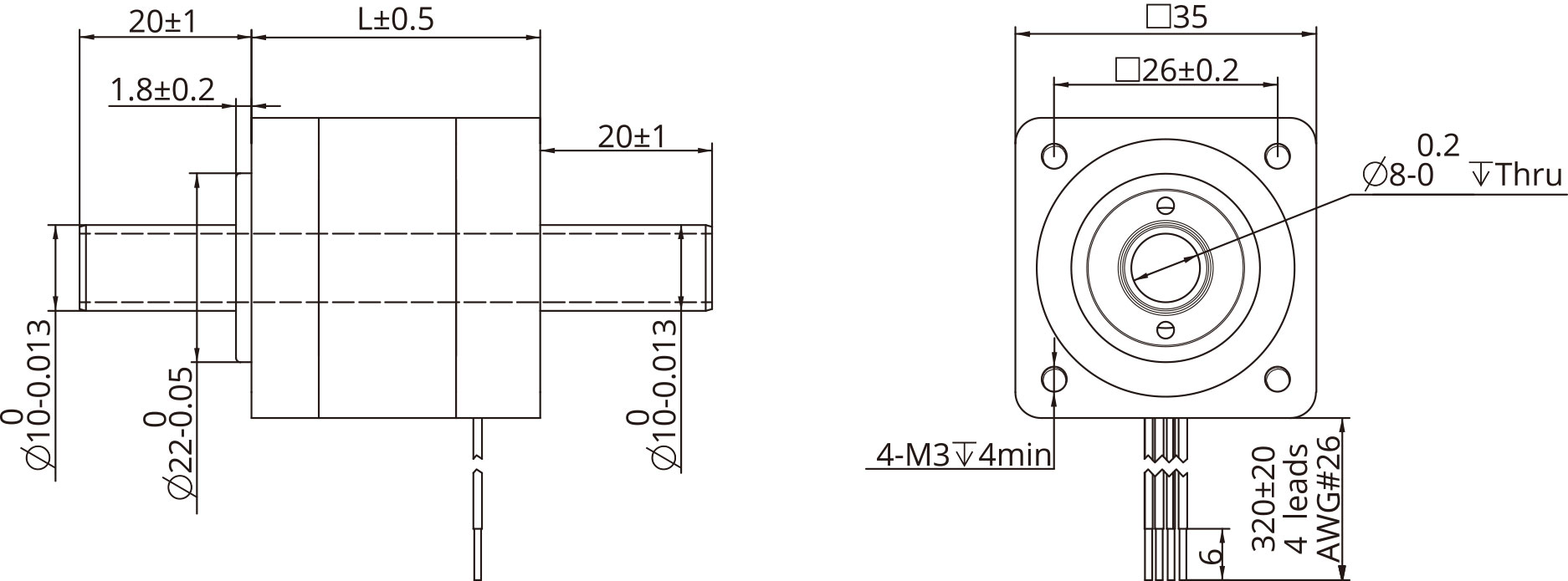 Hollow Shaft Size 14 (35mm) Dimensional Drawing