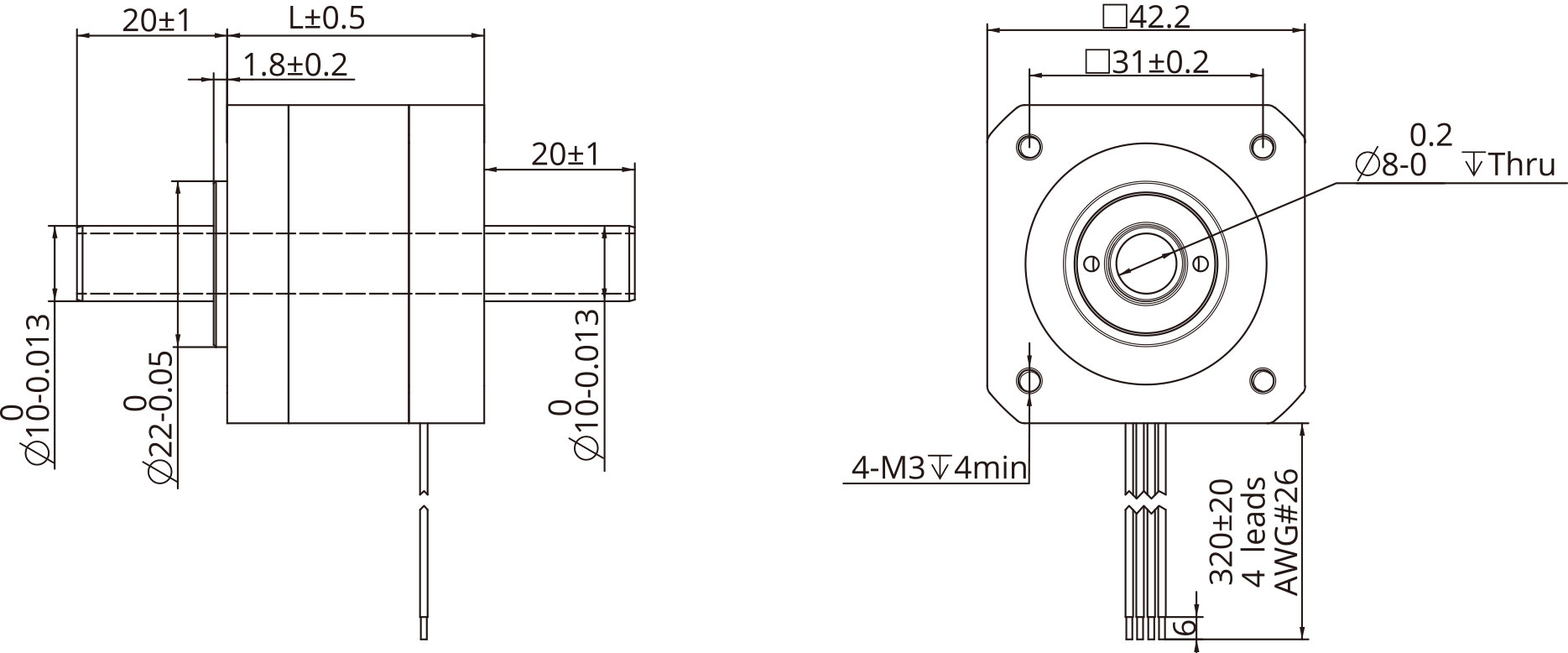 Hollow Shaft Size 17 (42mm) Dimensional Drawing