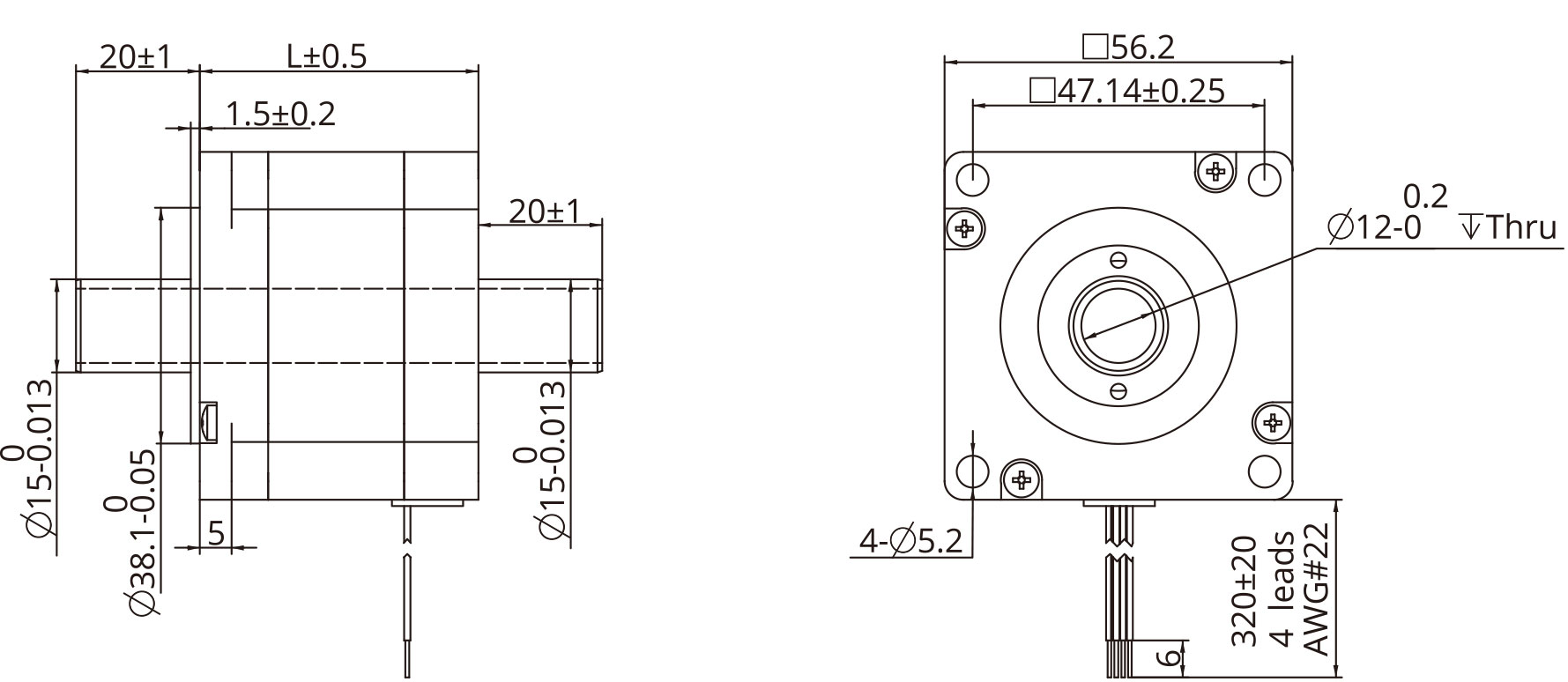 Hollow Shaft Size 23 (57mm) Dimensional Drawing