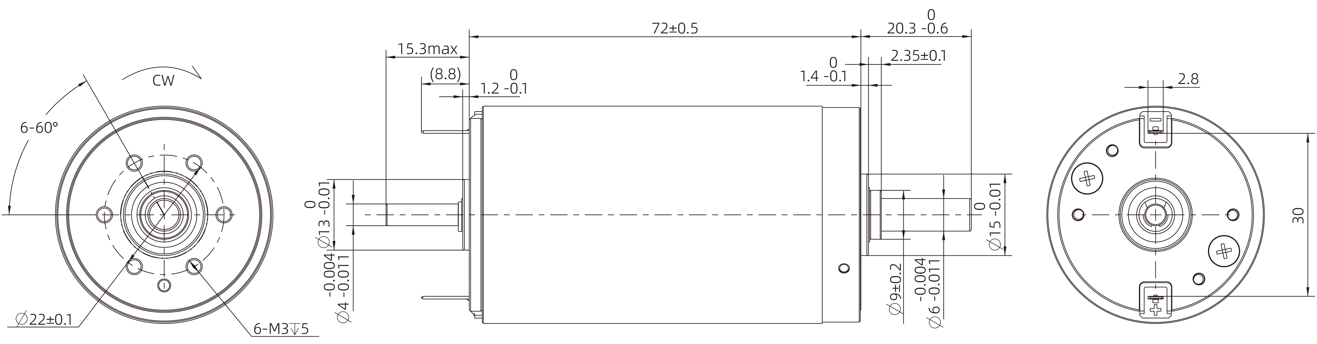 Brushed Coreless DC Motor Size 40mm Dimensional Drawing
